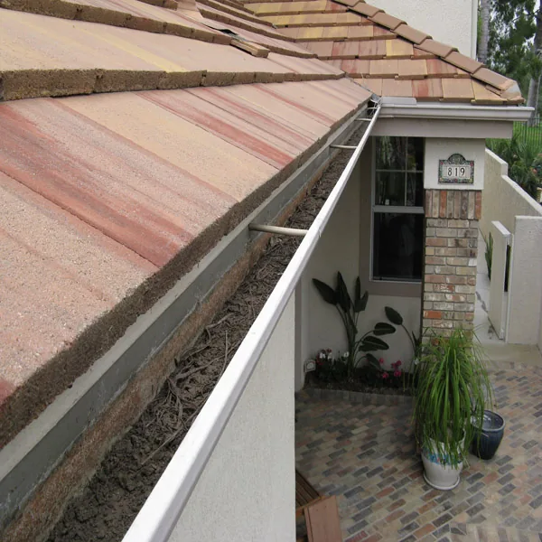 Residential gutter with visible debris